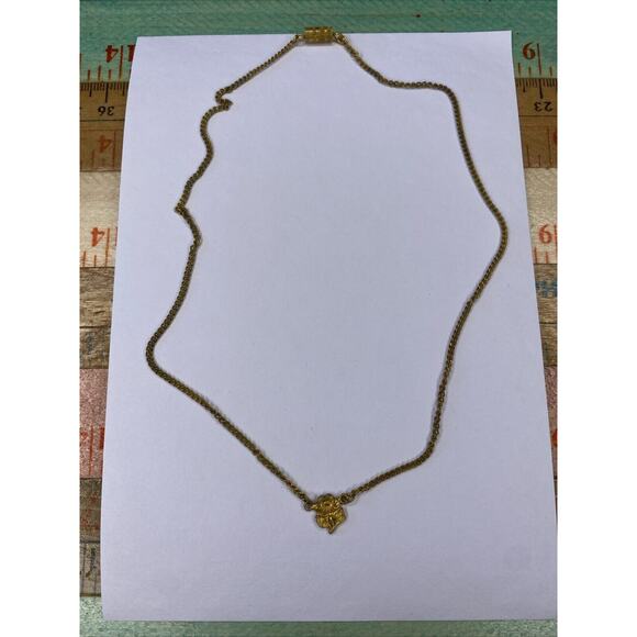 Vintage 70s S Girls Goldtone Butterfly Green Rhinestone May Birth Necklaces 2 - Picture 5 of 11